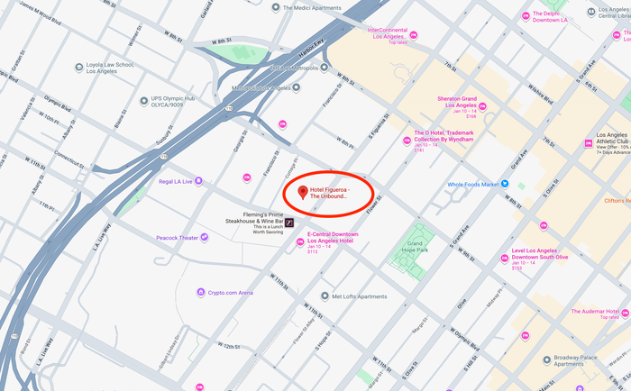 Hotel Figueroa Los Angeles location Google Maps 1