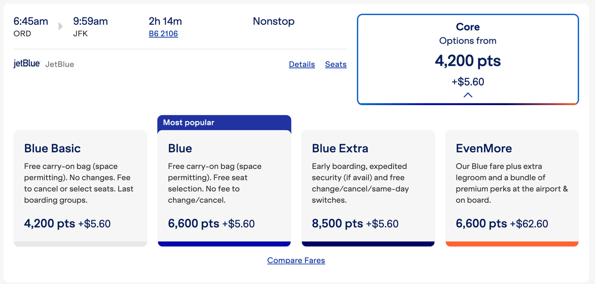 JetBlue Award Flight from Chicago to New York