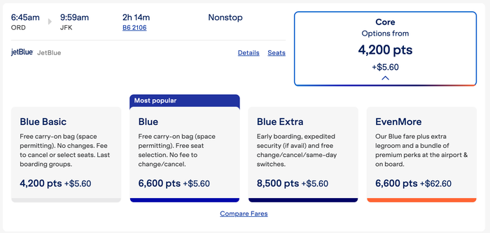 JetBlue Award Flight from Chicago to New York