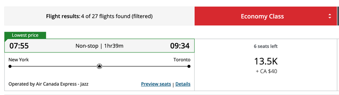 LGA YTZ Air Canada LGA YTZ Air Canada