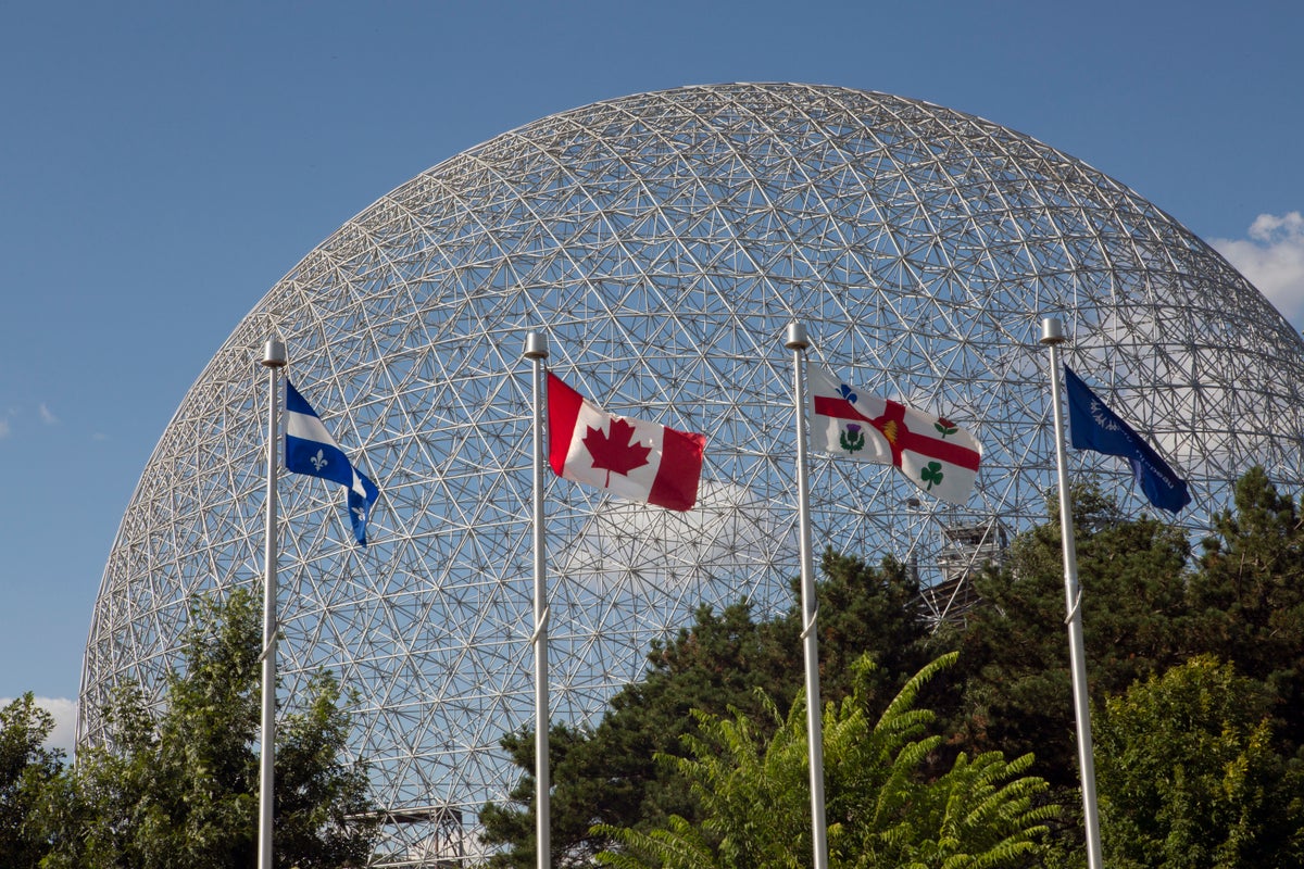 Montreal Canada flags Biosphere exterior