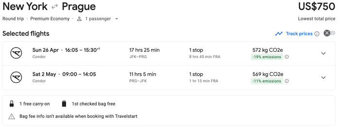 New York to Prague in premium economy New York to Prague in premium economy