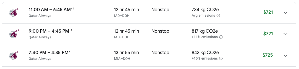 Qatar Airways flights USA DOH economy