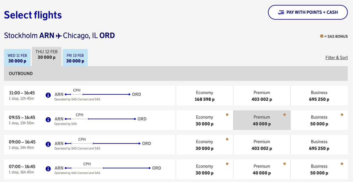 SAS EuroBonus redemption ARN ORD SAS EuroBonus redemption ARN ORD