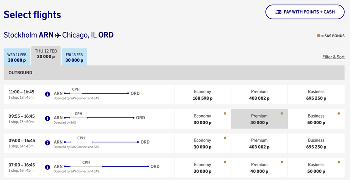 SAS EuroBonus redemption ARN ORD SAS EuroBonus redemption ARN ORD