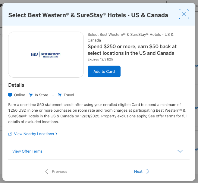 Best Western Amex offer