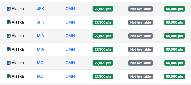 Seats.aero availability USA CMN October 2025