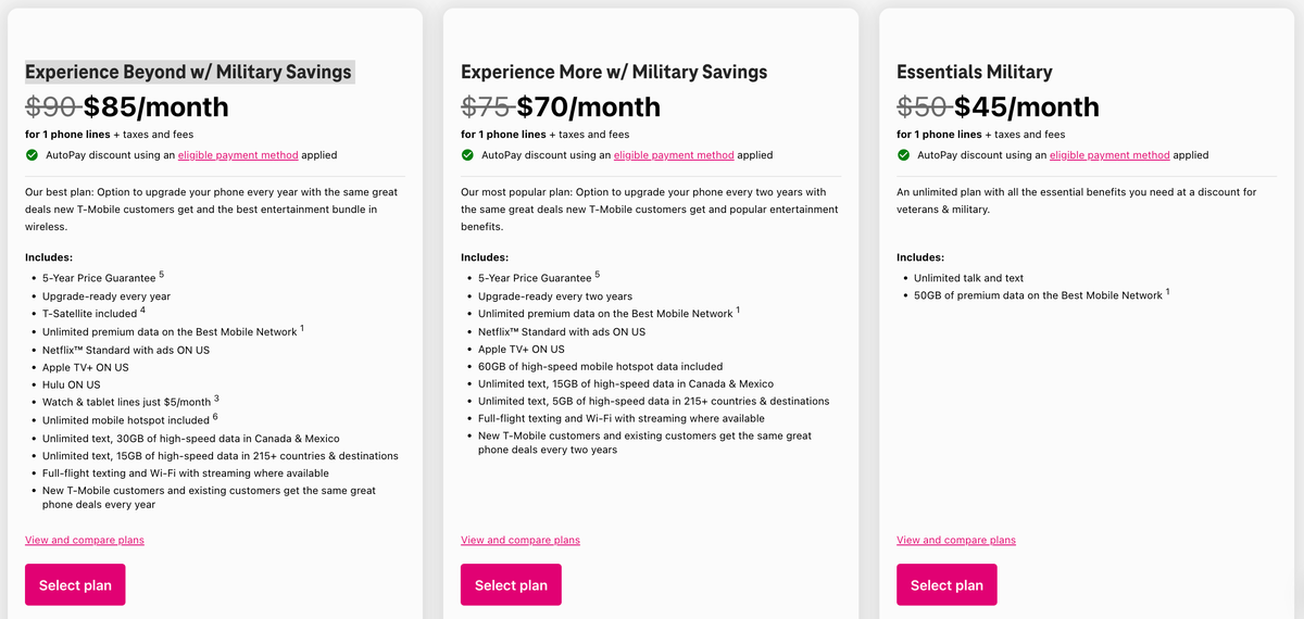 T Mobile military savings options 1 line T Mobile military savings options 1 line
