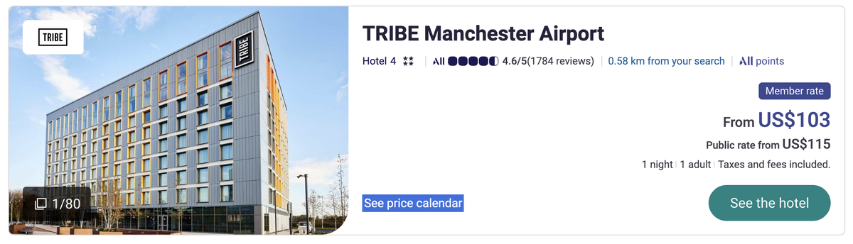 TRIBE Manchester Airport nightly rate