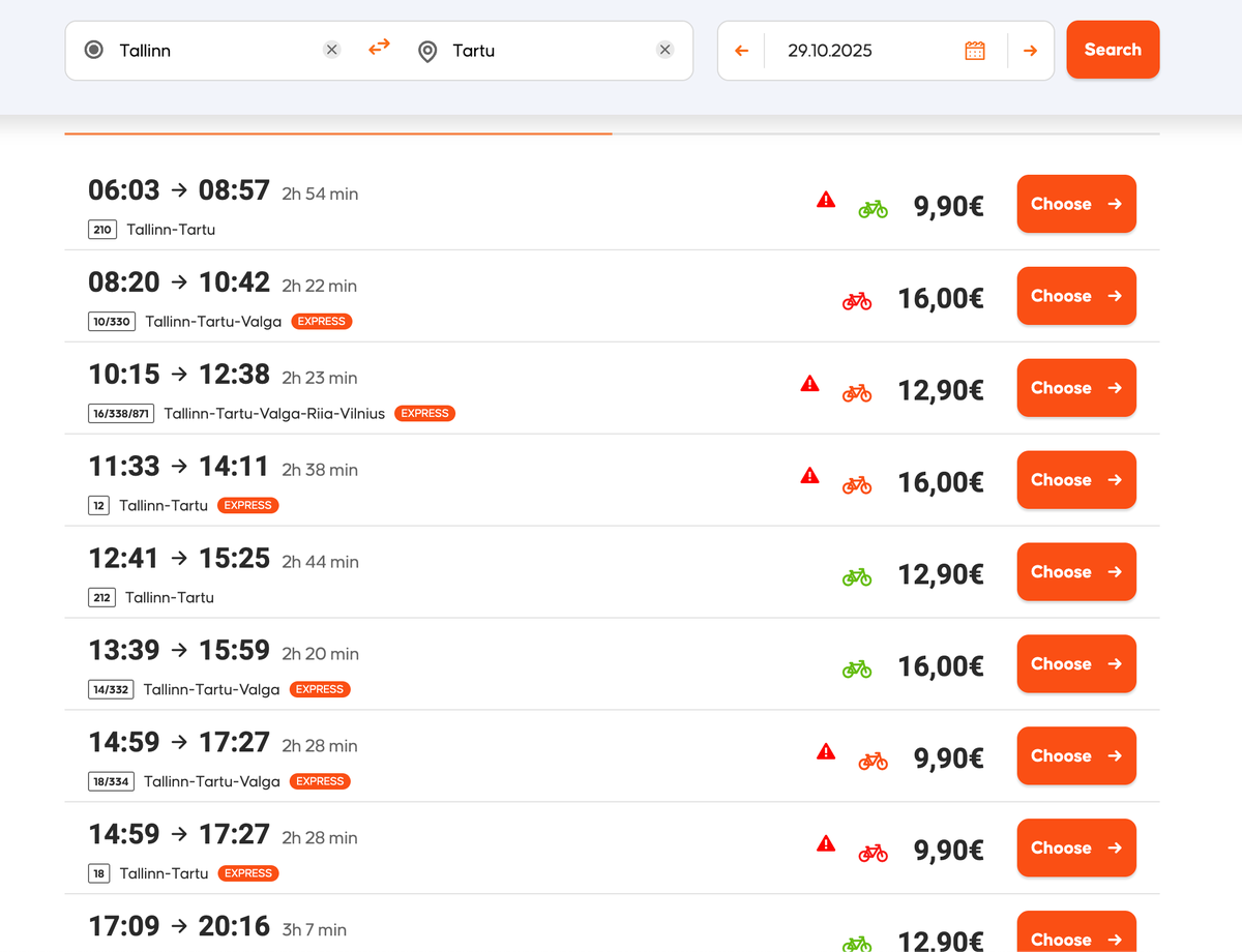 Tallinn Tartu train options Tallinn Tartu train options