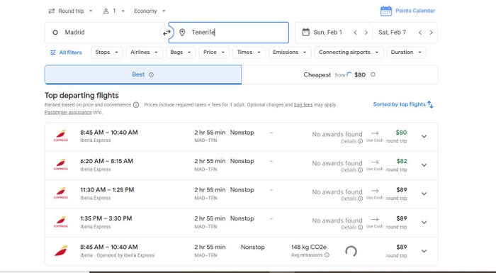 Tenerife flights from Madrid