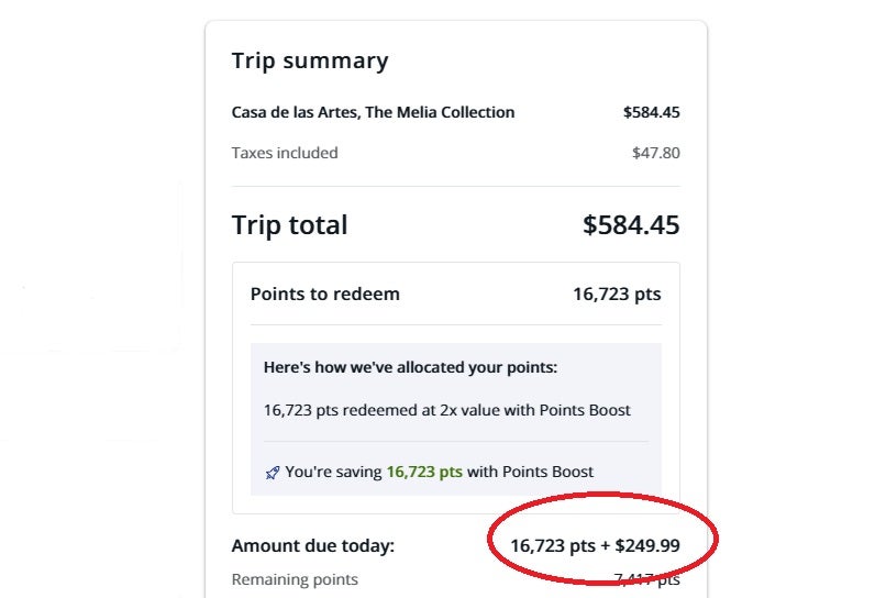 The Edit Booking Using Points Cash