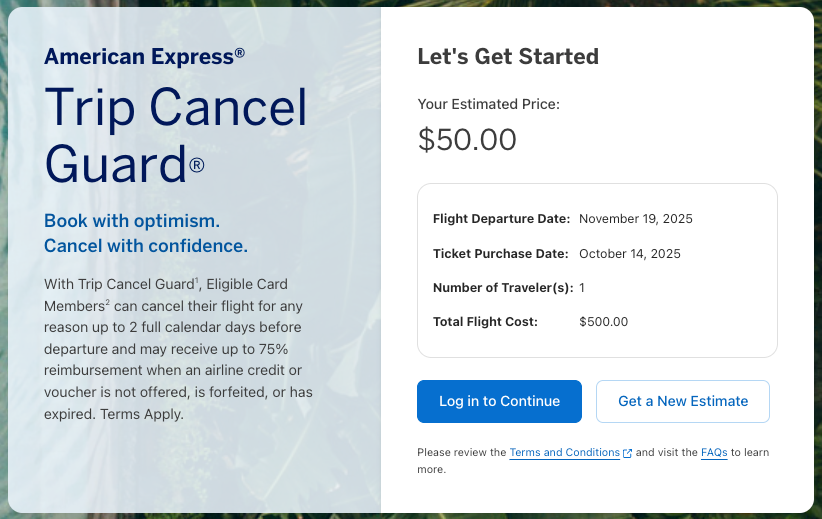 Trip Cancel Guard external pricing