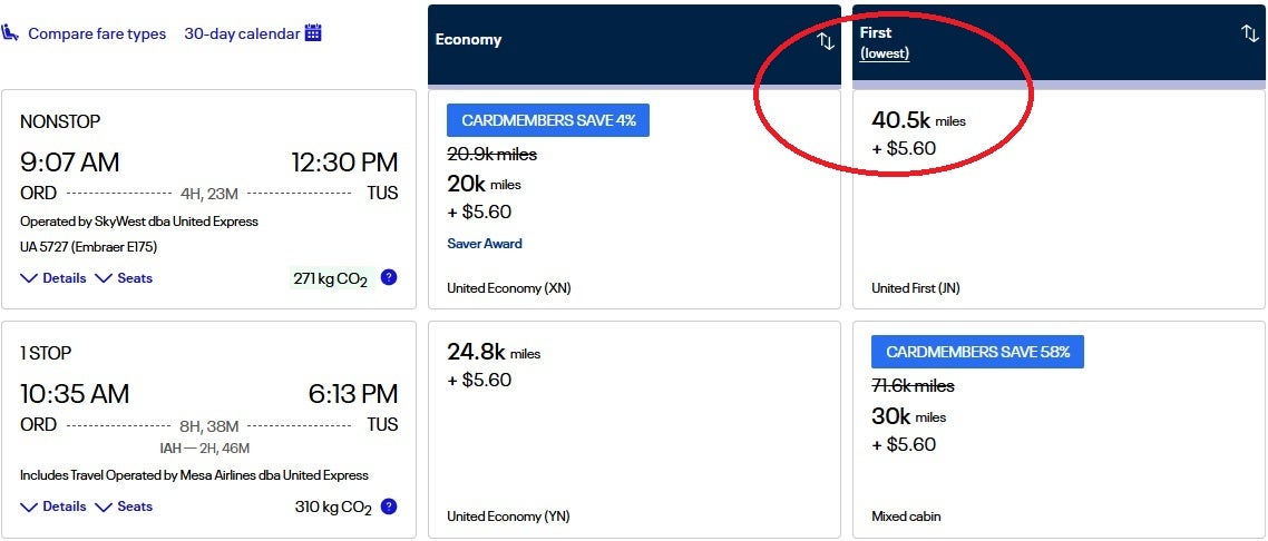 United Award Flight Example
