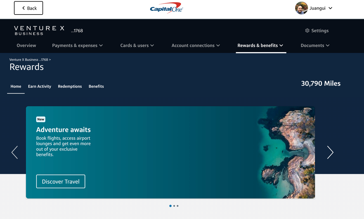 Venture Rewards Travel Portal Homepage