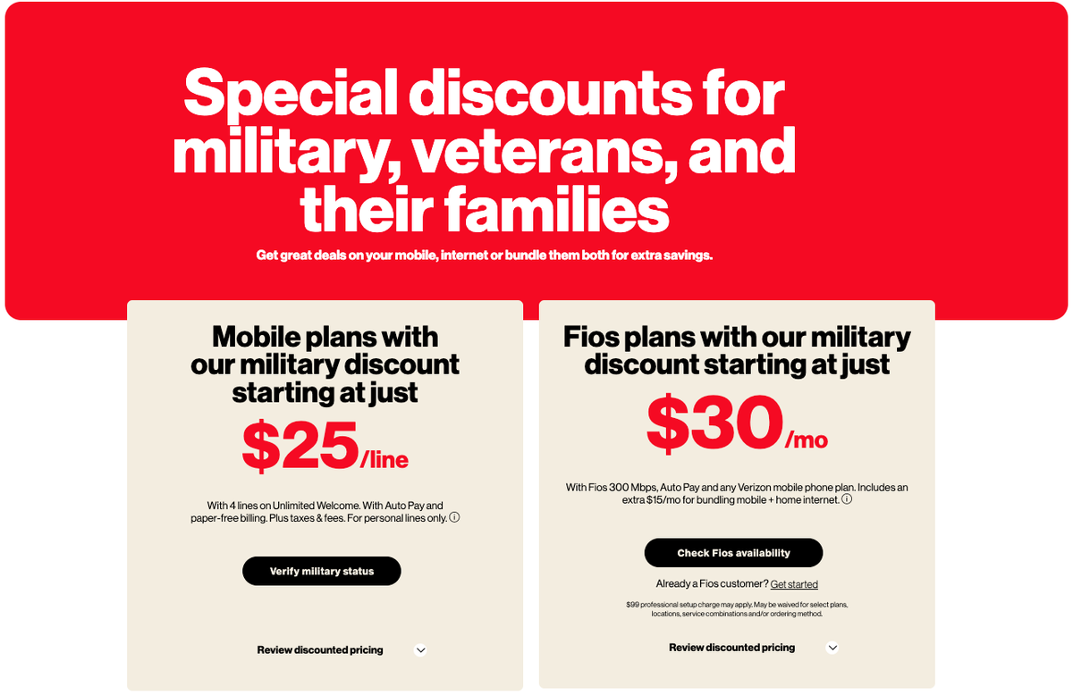 Verizon Wireless military discounts Verizon Wireless military discounts