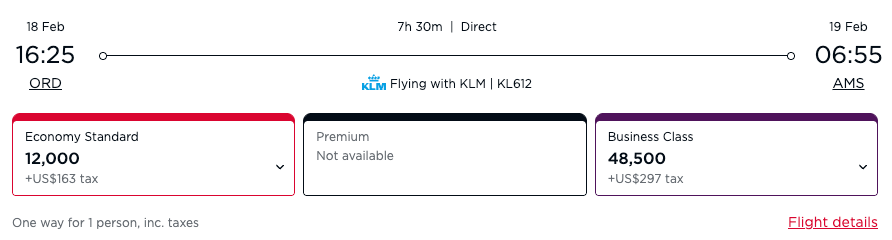 Virgin Atlantic redemption ORD AMS on KLM