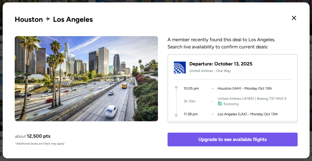 Point.me Explore flights point.me explore page result details