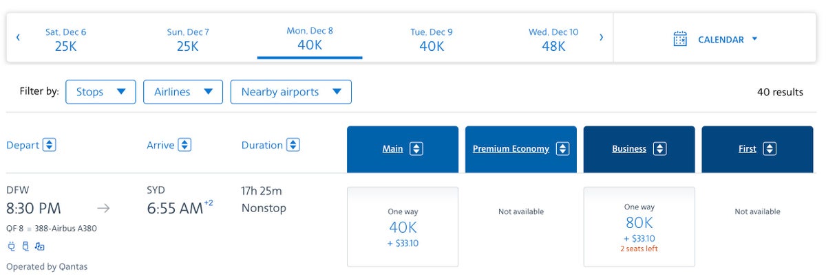 Screenshot AA DFW SYD