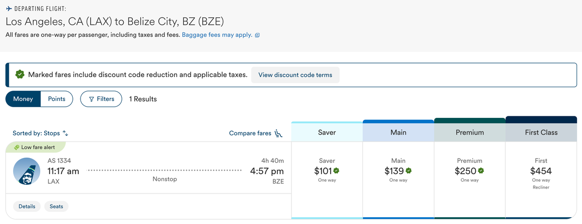 Alaska Black Friday LAX BZE fare