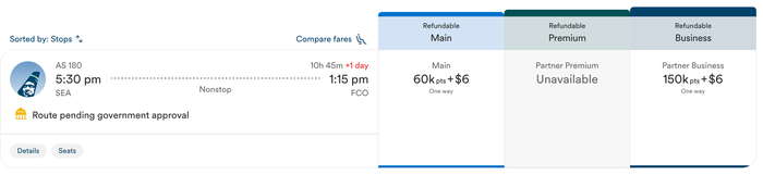 Alaska points booking to Rome