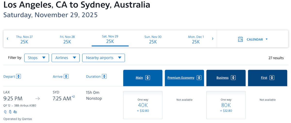 American Airlines Qantas award