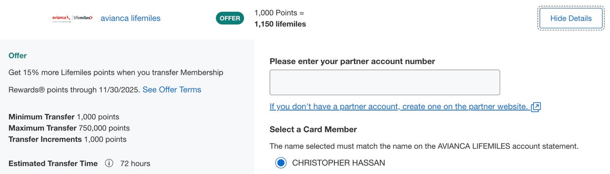 Amex Avianca Lifemiles transfer bonus