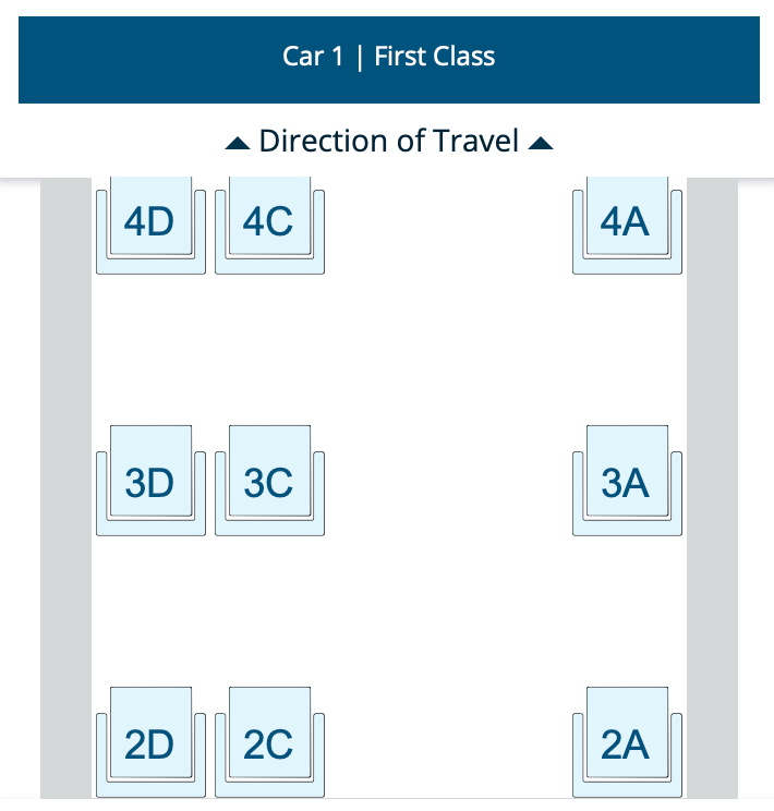 Amtrak Next Gen First Class Seating Map
