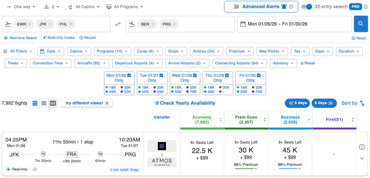AwardTool Multi Entry Search to Berlin and Prague