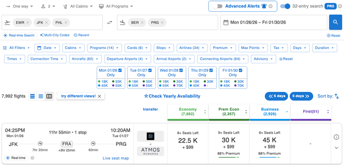 AwardTool Multi Entry Search to Berlin and Prague