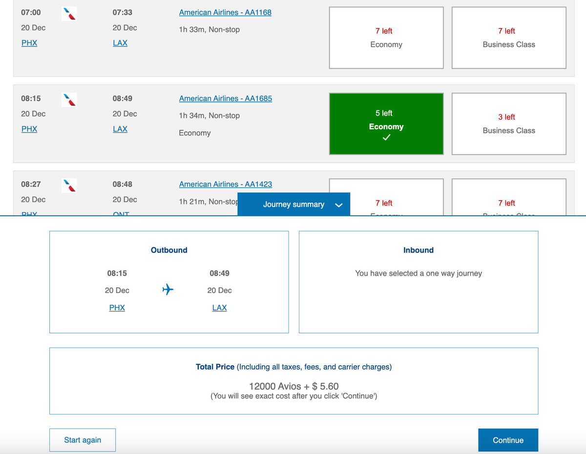 British Airways Avios Pricing