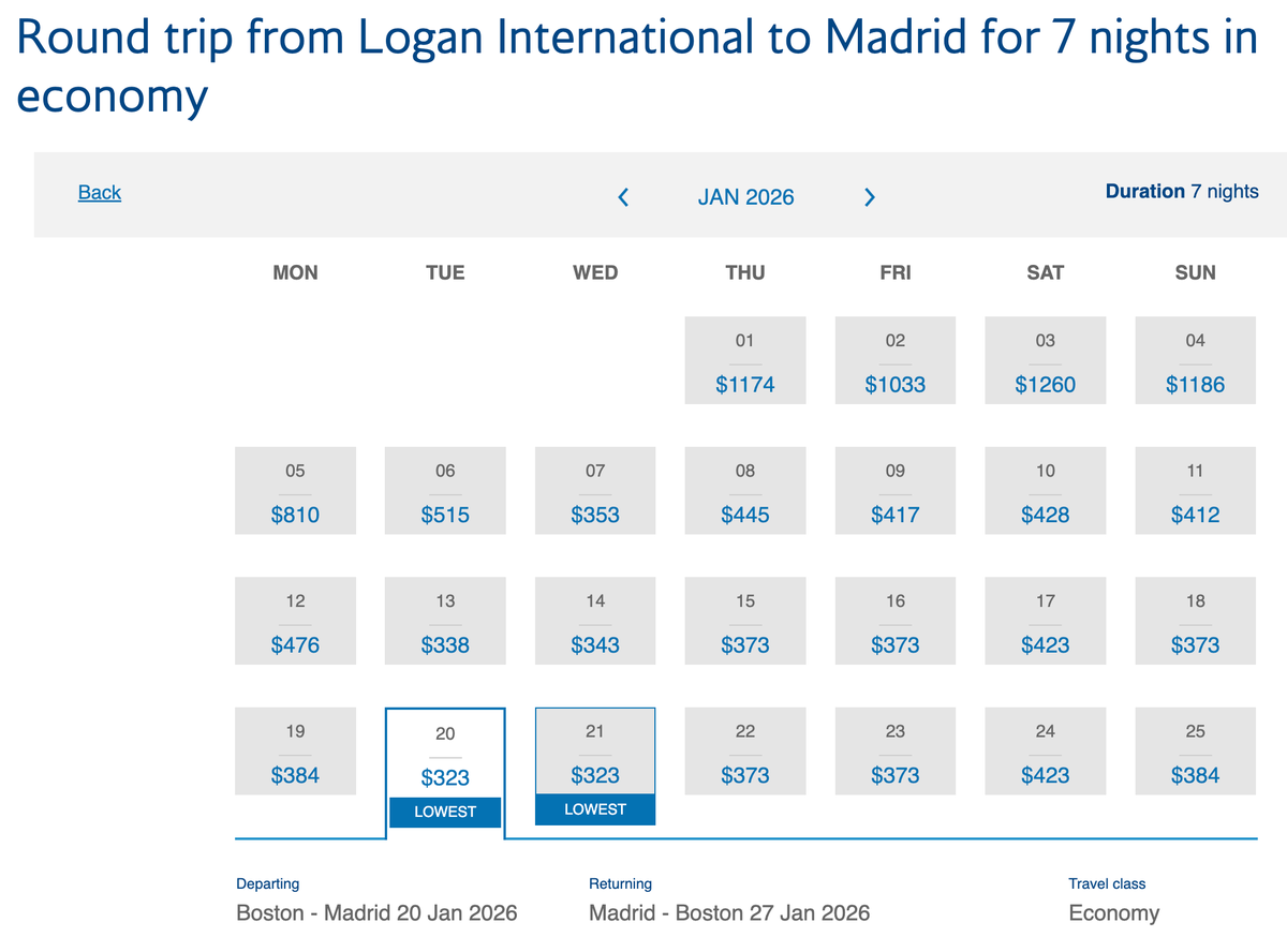 British Airways Travel Tuesday BOS MAD fare British Airways Travel Tuesday BOS MAD fare