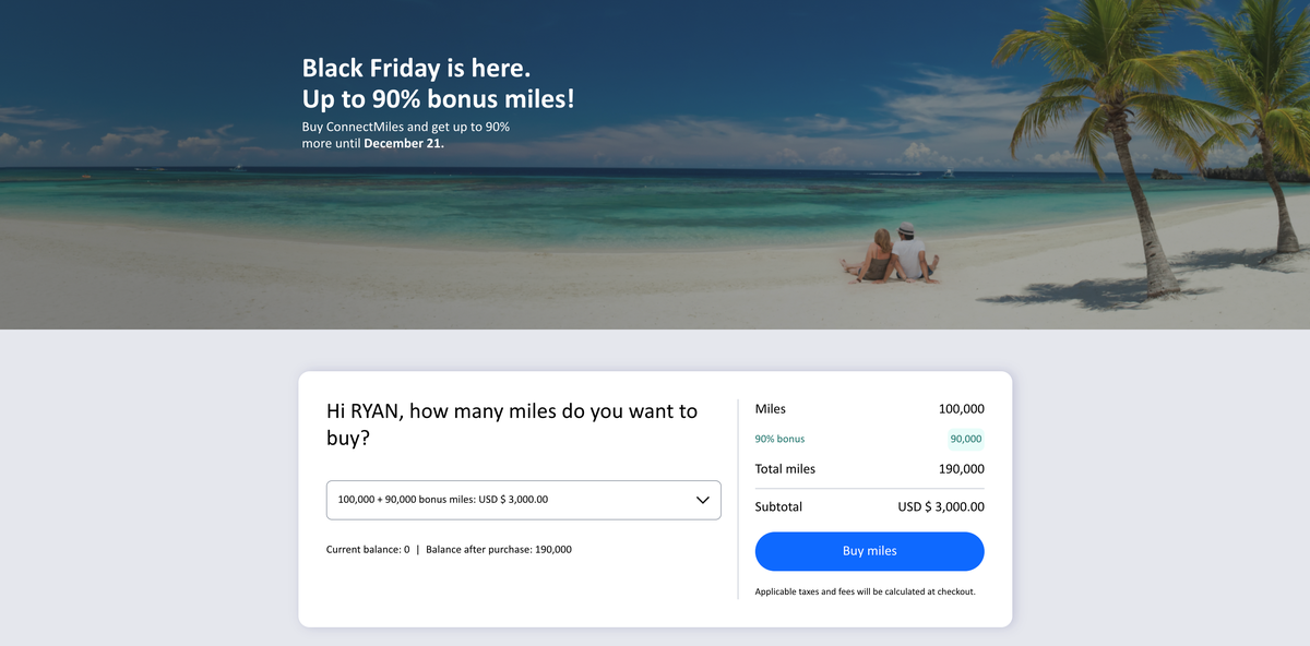Buy Copa miles 90 bonus November 2025