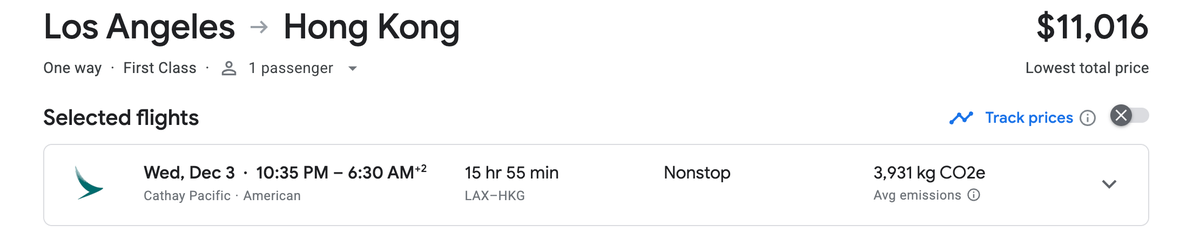 Cathay Pacific First Class Cash Rate