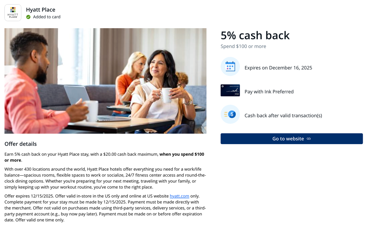 Chase Offer Hyatt Place November 2025