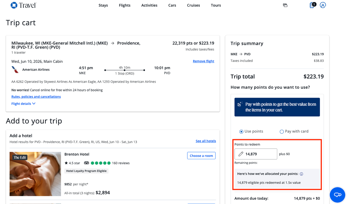 Chase Travel Showing 1.5 Cent Per Point Redemption Rate