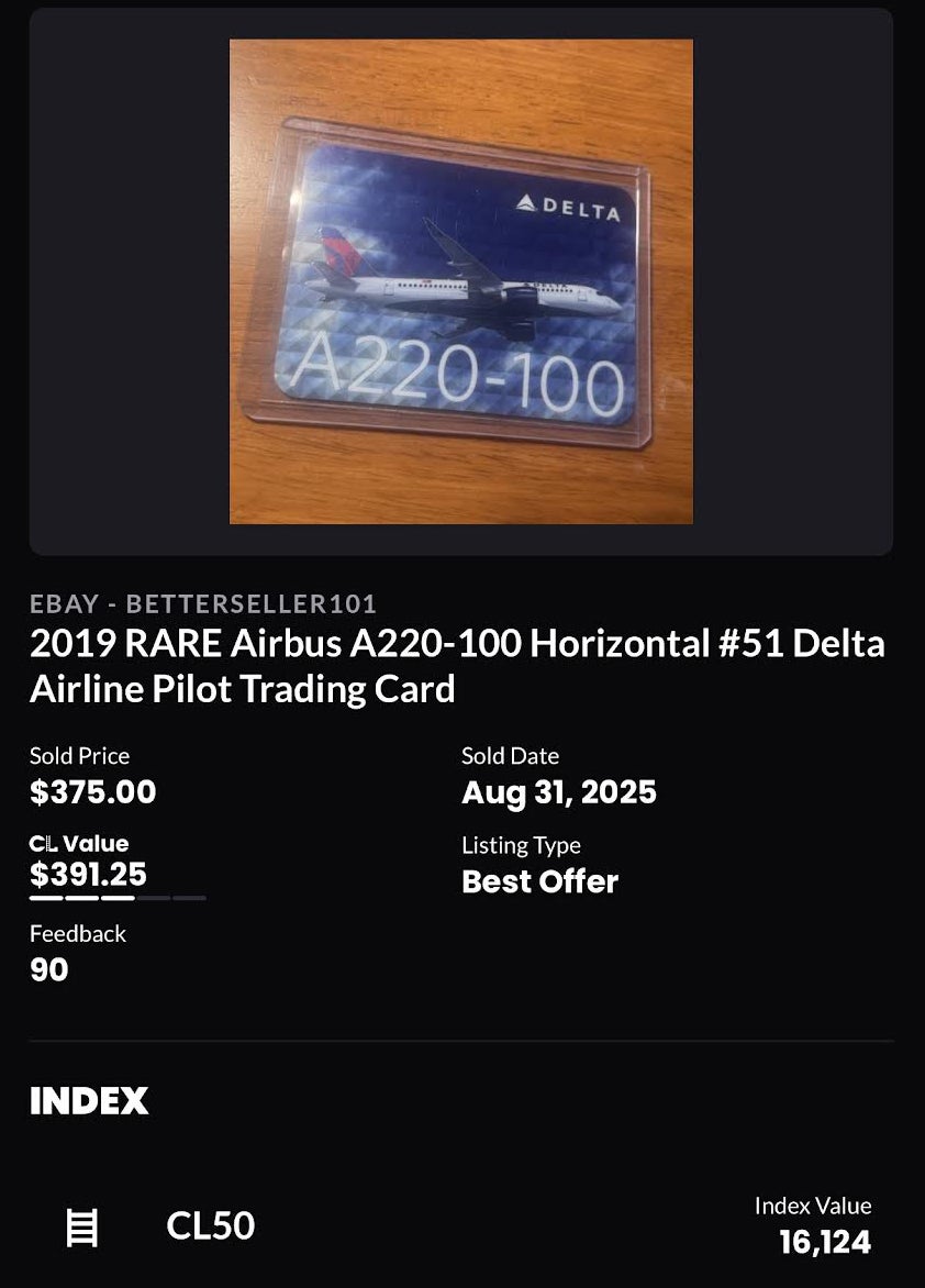 Delta collectible card eBay sale Delta A220 100 collectible card eBay sale