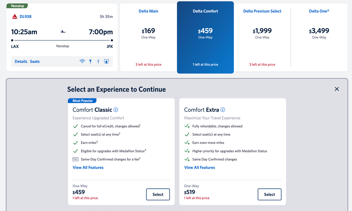 Delta Comfort Classic and Extra fares Delta Comfort Classic and Extra fares