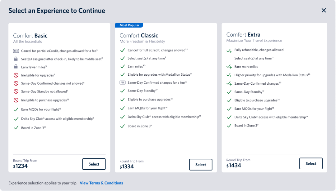Delta Comfort fares Delta Comfort fares
