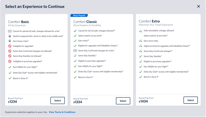 Delta Comfort fares