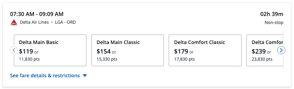 Delta Flight from New York to Chicago on Chase Travel