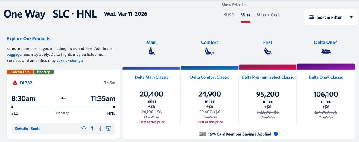 Delta TakeOff 15 discount SLC HNL