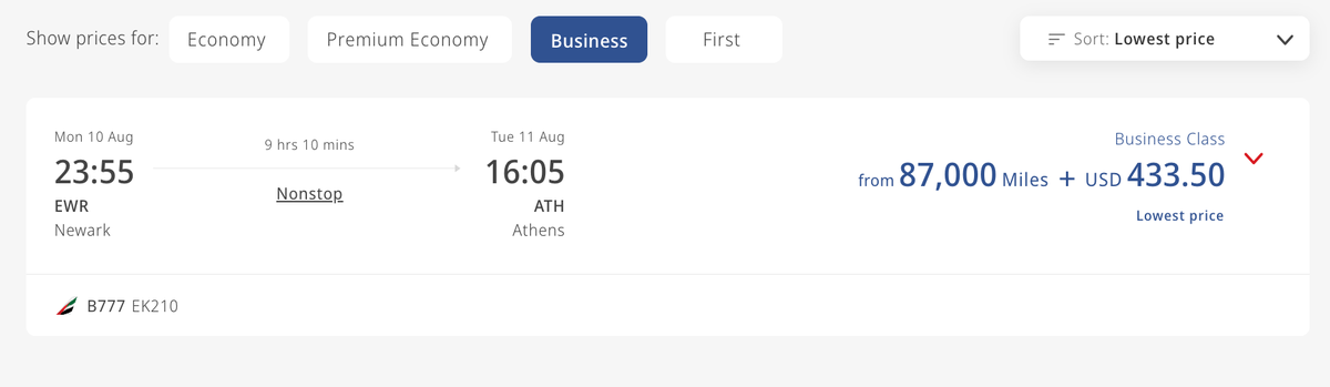 Emirates business class ewr ath