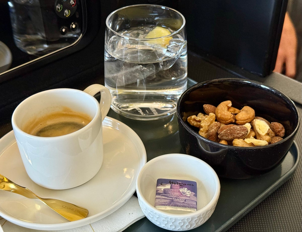 Etihad Business Class first drink Etihad Business Class first drink