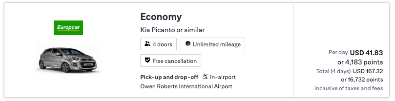 Europecar rental car price in Grand Cayman