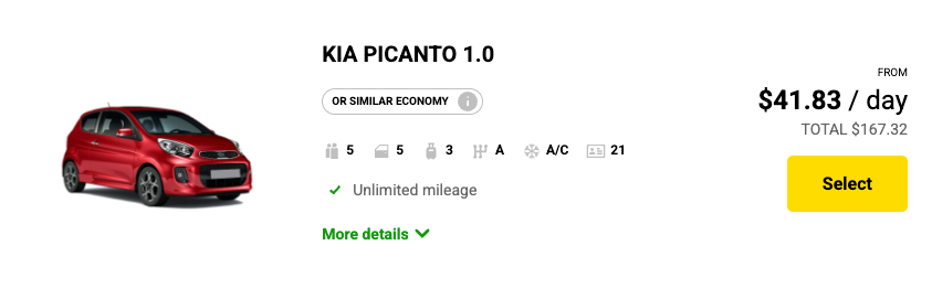 Europecar rental car price in Grand Cayman