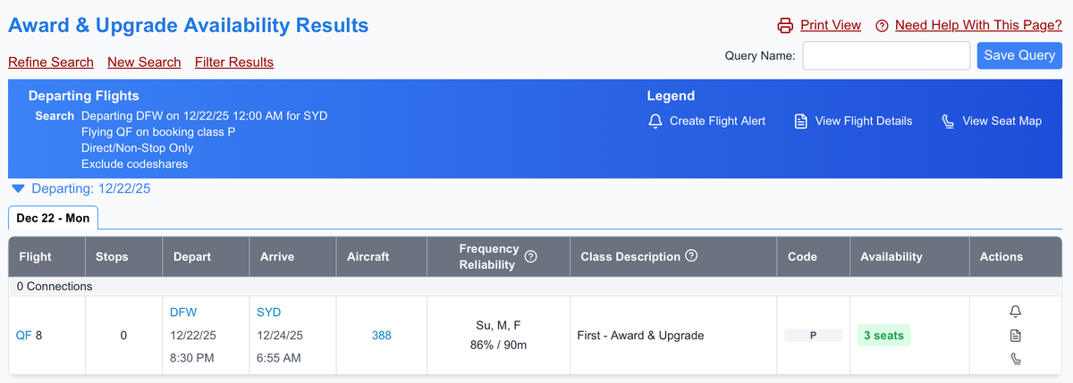 ExpertFlyer Qantas Availability