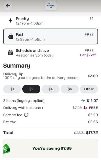 Instacart cart screenshot