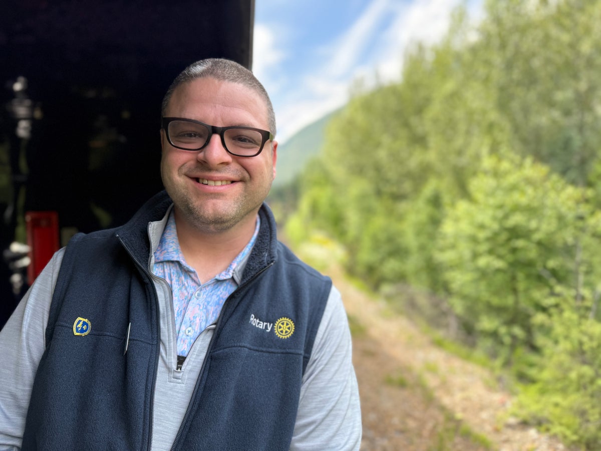 Jamie on the Open Air Deck on the Rocky Mountaineer Jamie on the Open Air Deck on the Rocky Mountaineer