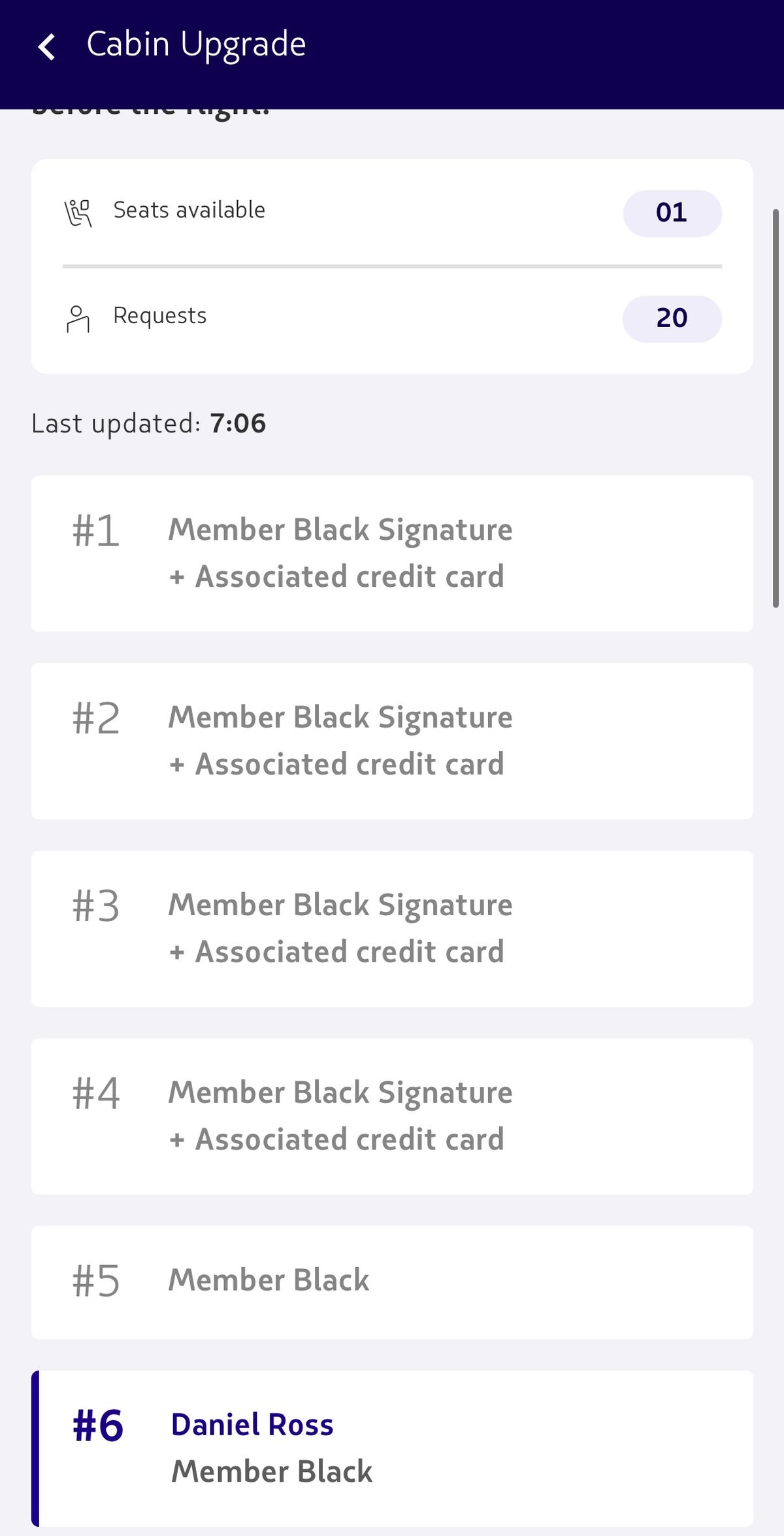 LATAM cabin upgrade screenshot LATAM cabin upgrade screenshot